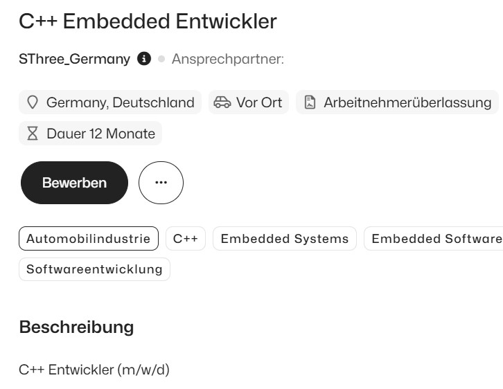 C++ Embedded Systems Freelancer Entwickler Jobangebot
